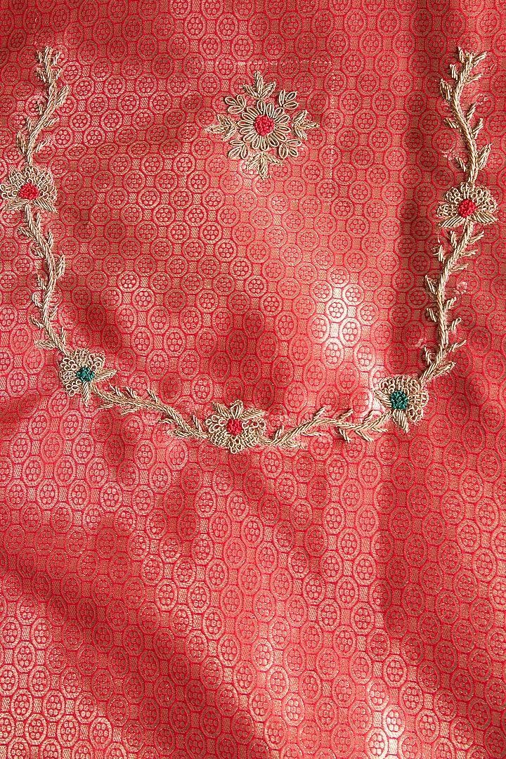 Beige Vegan Silk Weave Embroidered Wedding Saree Set by TYAASHU at Pernia's Pop Up Shop